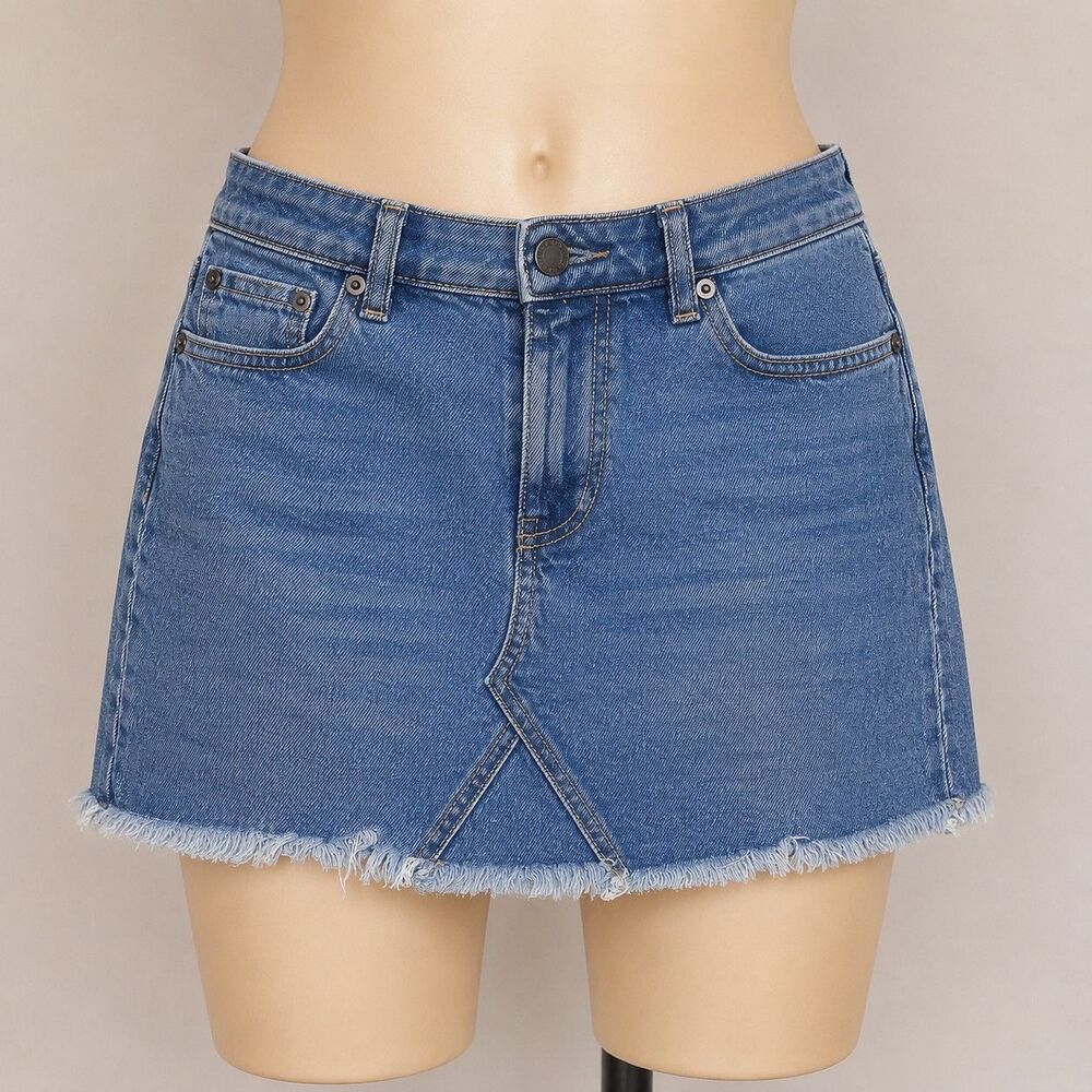 Abound Women Denim Mini Skirt Size 26 Blue High Rise Frayed Stretch Y2K Casual